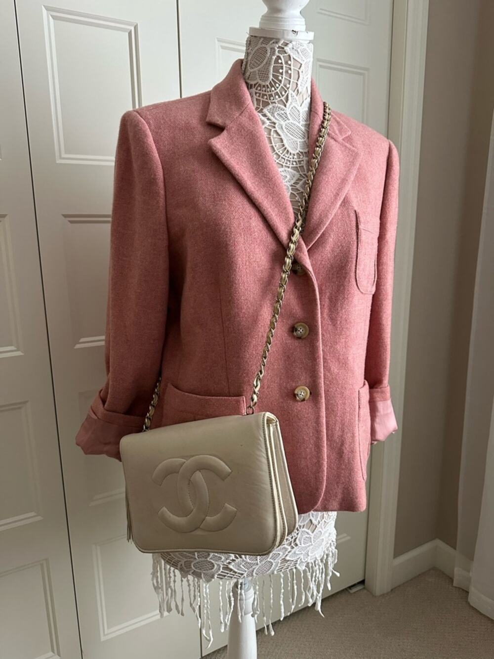 Lauren Ralph Lauren Wool Blazer Womens Pink Tailored Jacket Preppy Career Coat